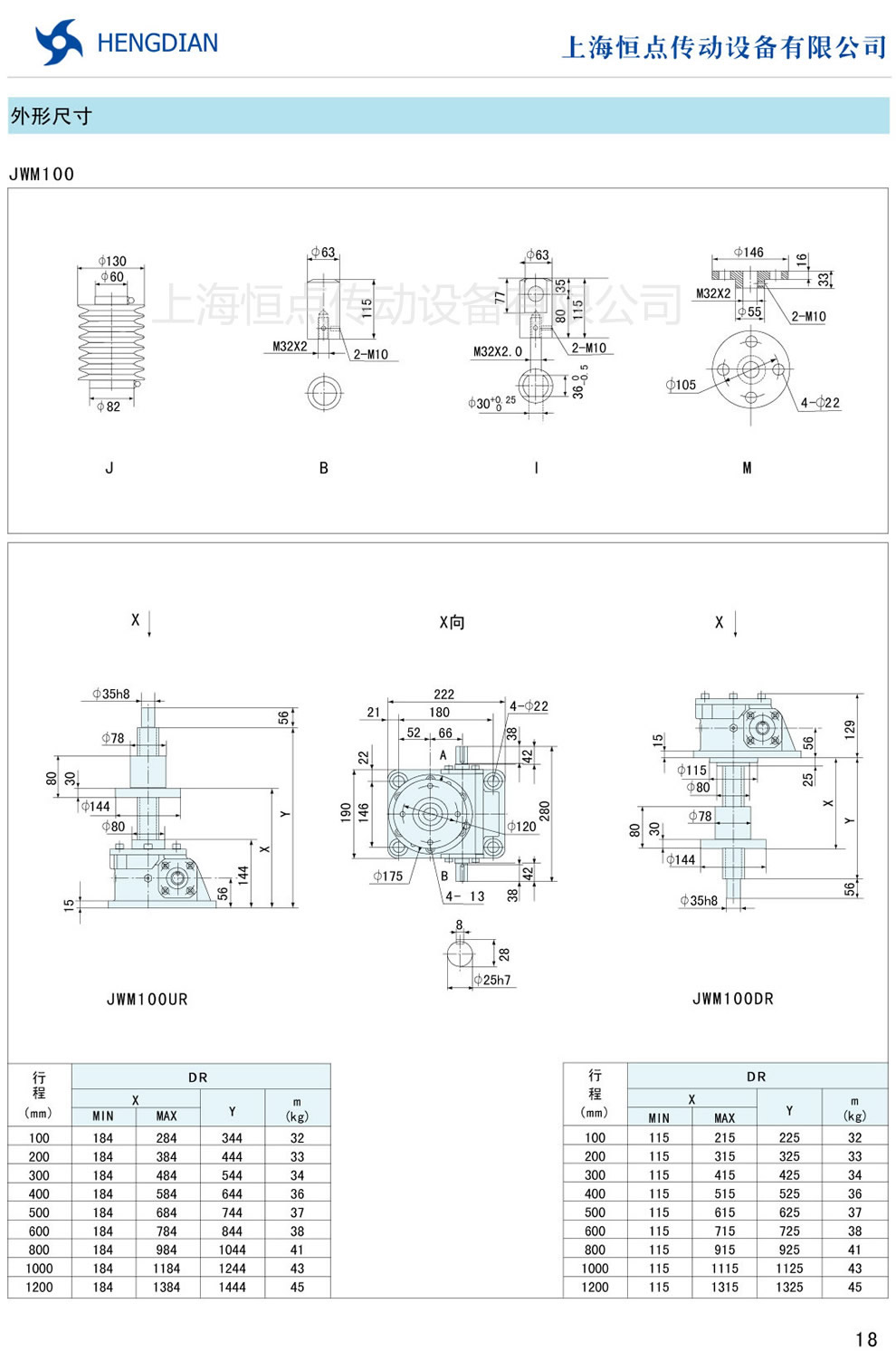 JWM螺旋升降機的外形尺寸 JWM100