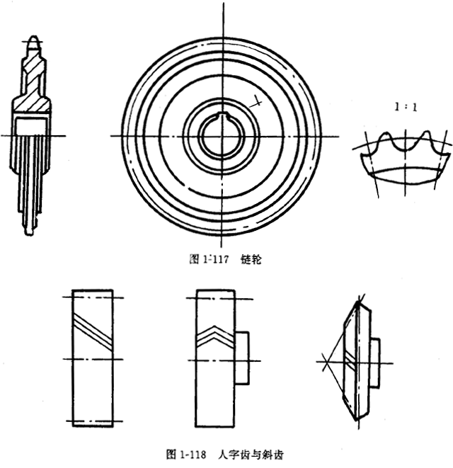 鏈輪的畫法、齒輪、蝸輪、蝸杆齧合畫法