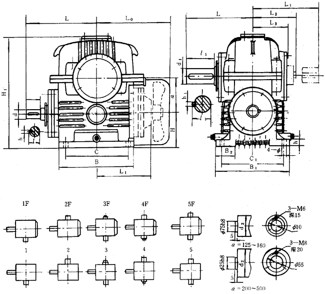 蝸輪減速器外形、安裝尺寸