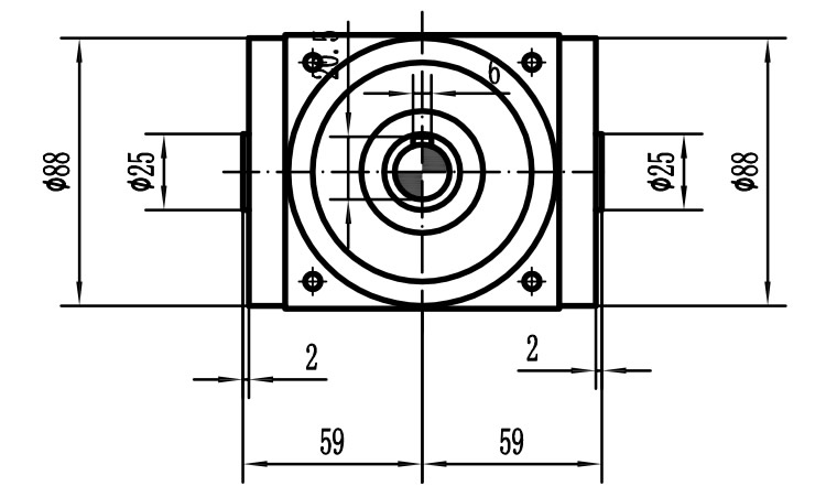 HDA09系列換向器：HDA09-2：1-E外形安裝尺寸圖1