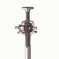 以右側蝸杆爲例，面對著蝸杆時，蝸杆順時針旋轉，絲杆下降；蝸杆逆時針旋轉，絲杆上升。