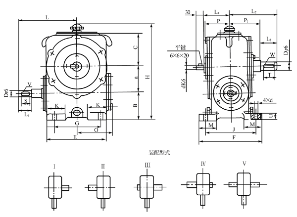 圓柱蝸杆減速器的外形、安裝尺寸及裝配形式